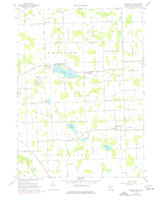 Classic USGS Bridgewater Michigan 7.5'x7.5' Topo Map Image