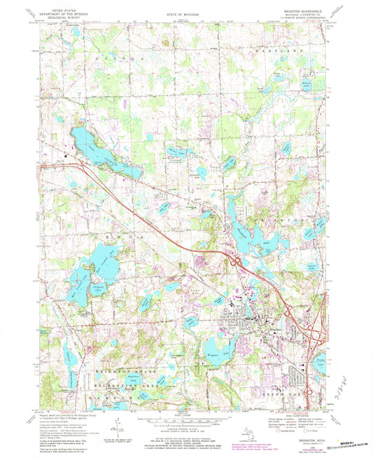 Classic USGS Brighton Michigan 7.5'x7.5' Topo Map Image