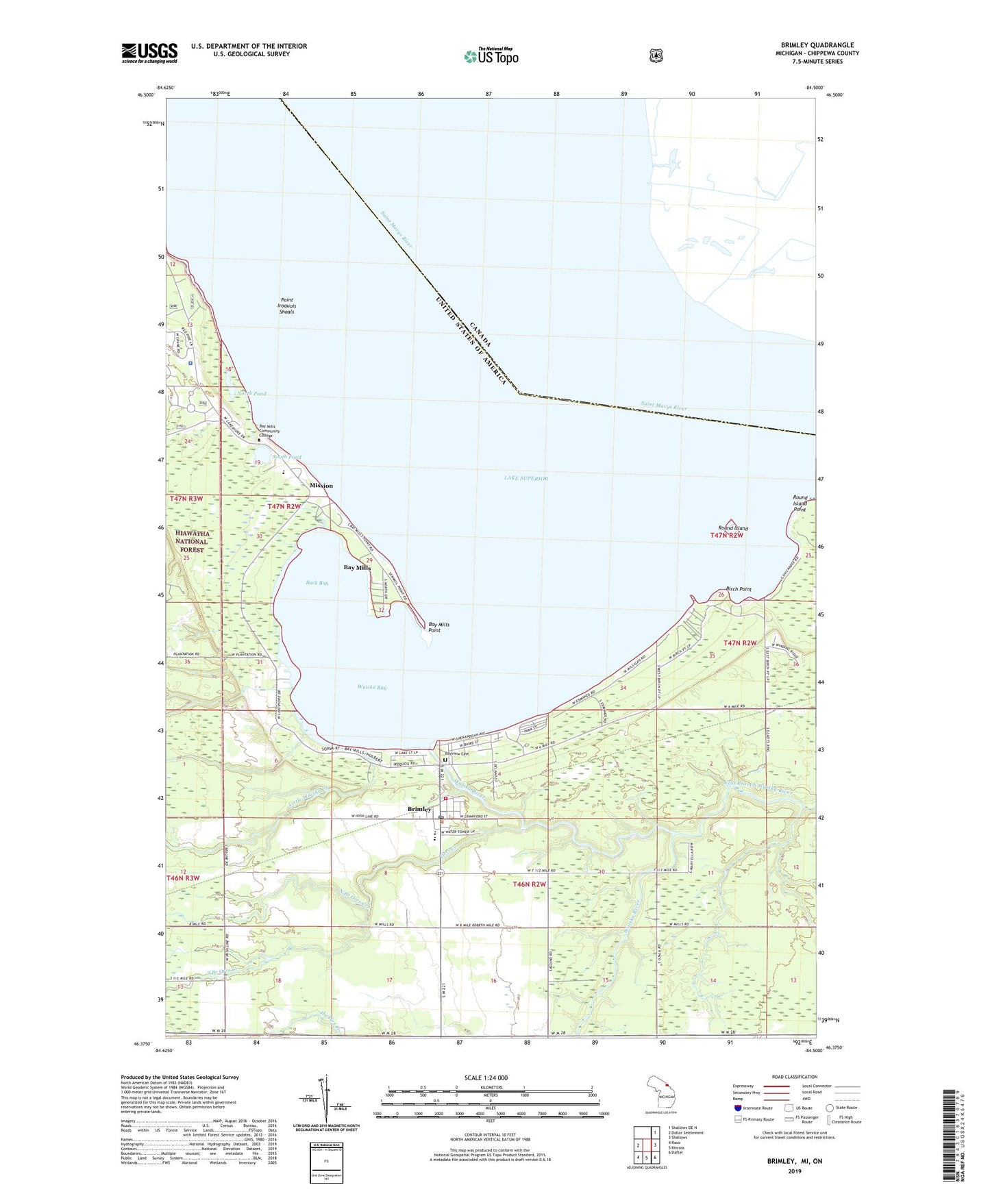 Brimley Michigan US Topo Map Image