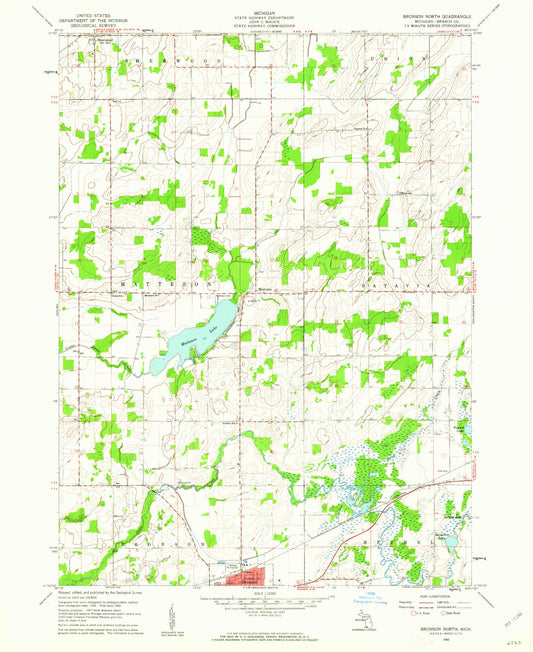 Classic USGS Bronson North Michigan 7.5'x7.5' Topo Map Image