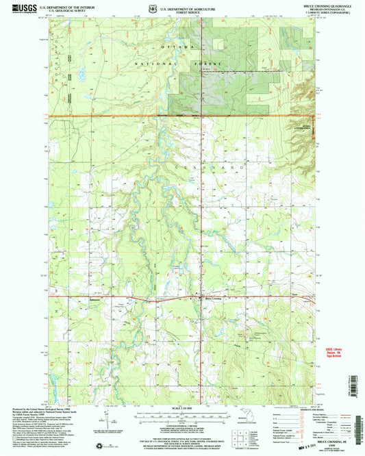 Classic USGS Bruce Crossing Michigan 7.5'x7.5' Topo Map Image
