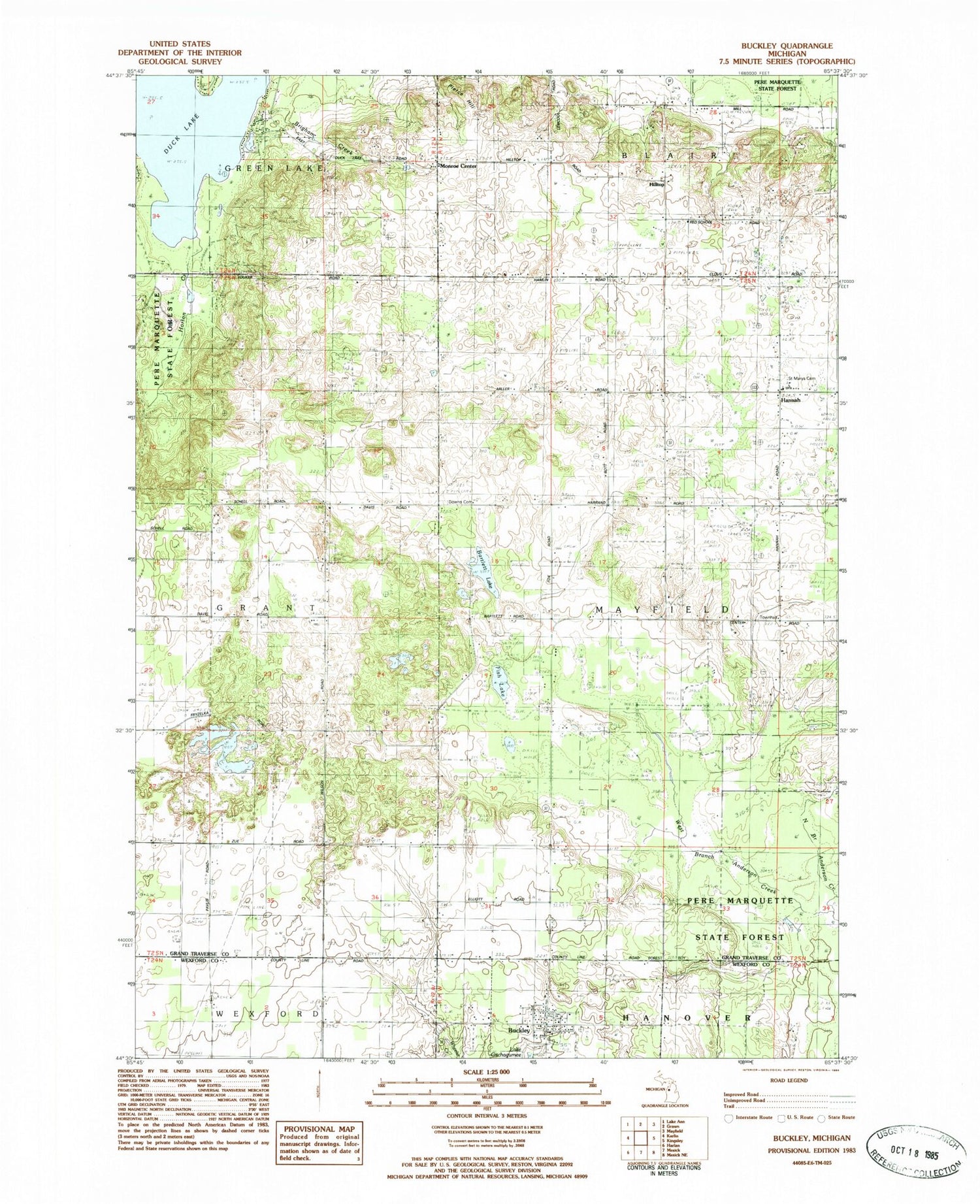 Classic USGS Buckley Michigan 7.5'x7.5' Topo Map Image