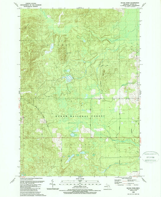 Classic USGS Bucks Pond Michigan 7.5'x7.5' Topo Map Image