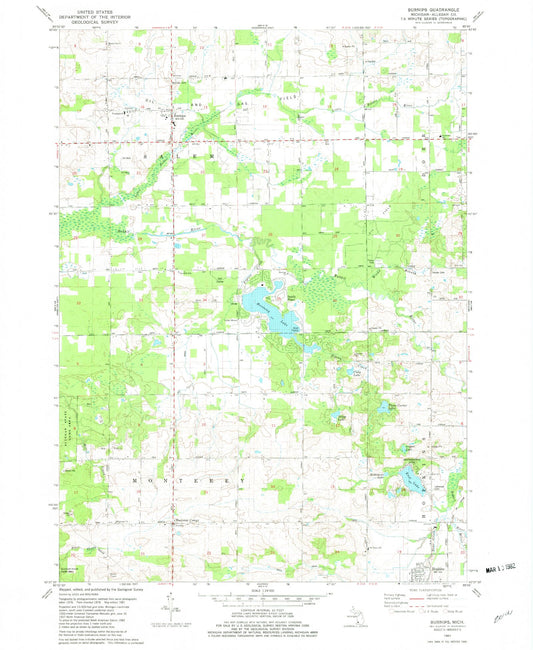 Classic USGS Burnips Michigan 7.5'x7.5' Topo Map Image