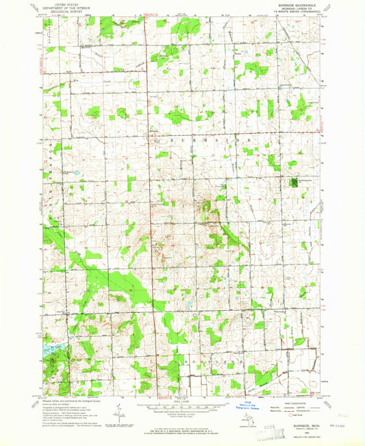 Classic USGS Burnside Michigan 7.5'x7.5' Topo Map Image