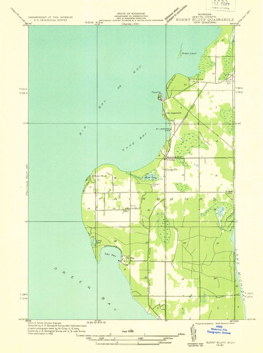 Classic USGS Fayette Michigan 7.5'x7.5' Topo Map Image