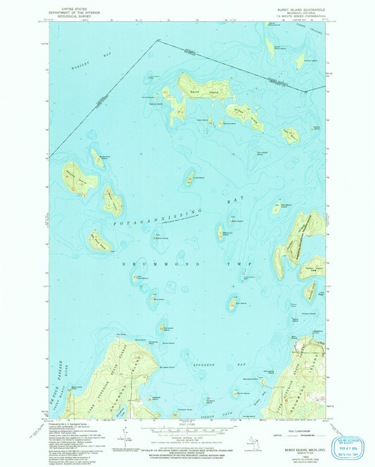 Classic USGS Burnt Island Michigan 7.5'x7.5' Topo Map Image