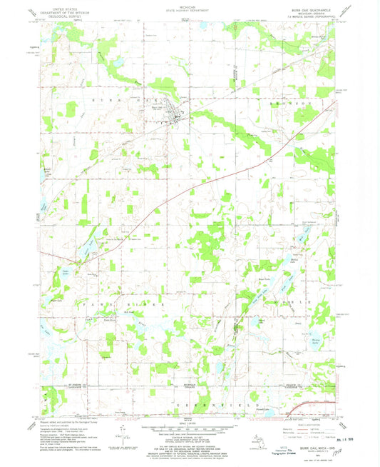 Classic USGS Burr Oak Michigan 7.5'x7.5' Topo Map Image