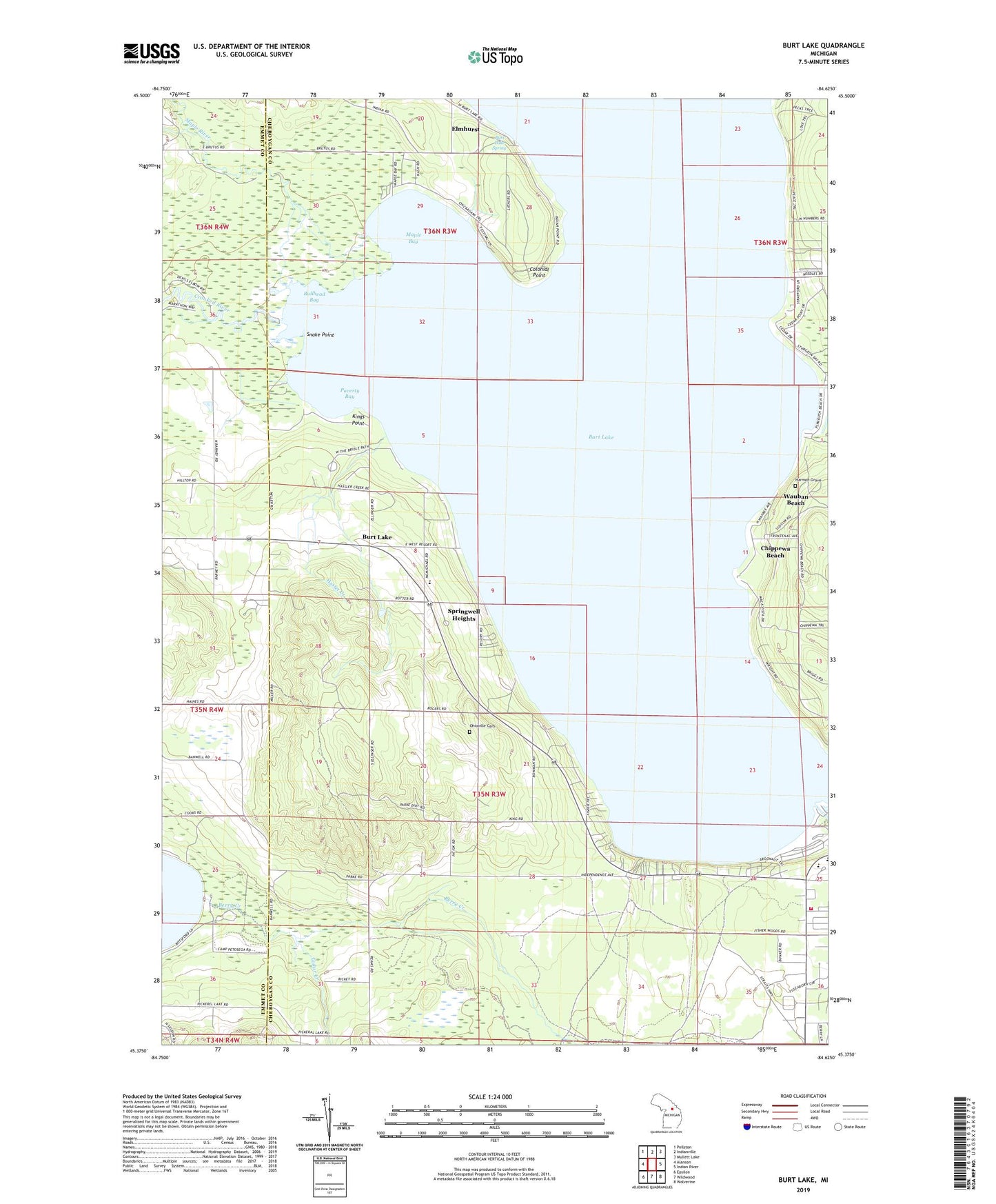Burt Lake Michigan US Topo Map Image