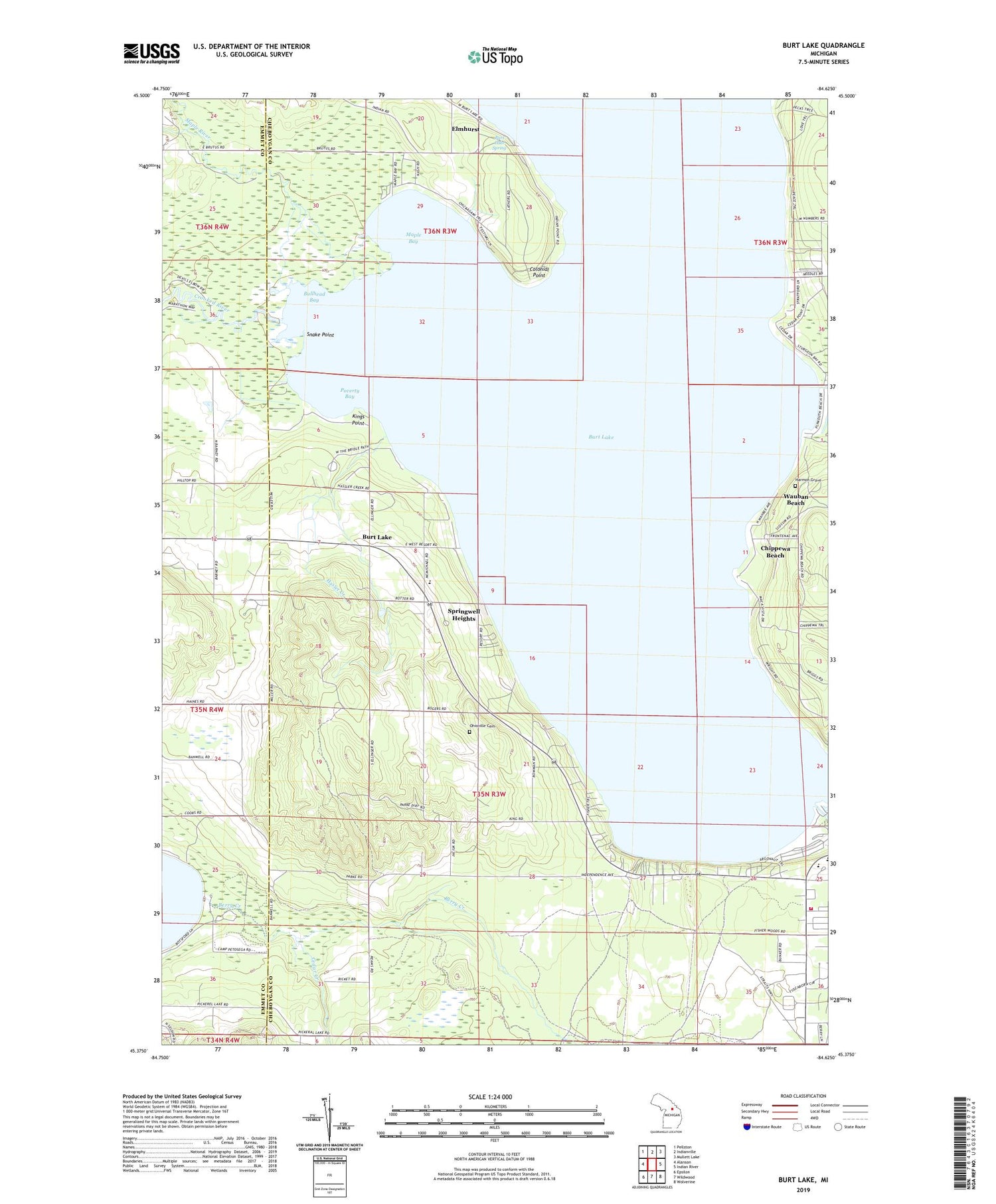 Burt Lake Michigan US Topo Map Image