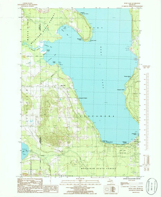 Classic USGS Burt Lake Michigan 7.5'x7.5' Topo Map Image
