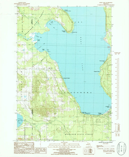 Classic USGS Burt Lake Michigan 7.5'x7.5' Topo Map Image