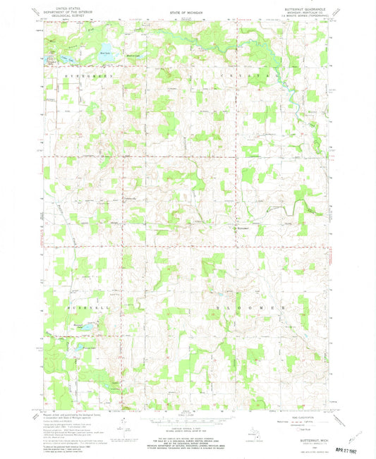 Classic USGS Butternut Michigan 7.5'x7.5' Topo Map Image