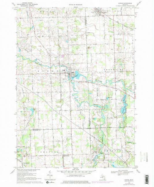 Classic USGS Byron Michigan 7.5'x7.5' Topo Map Image