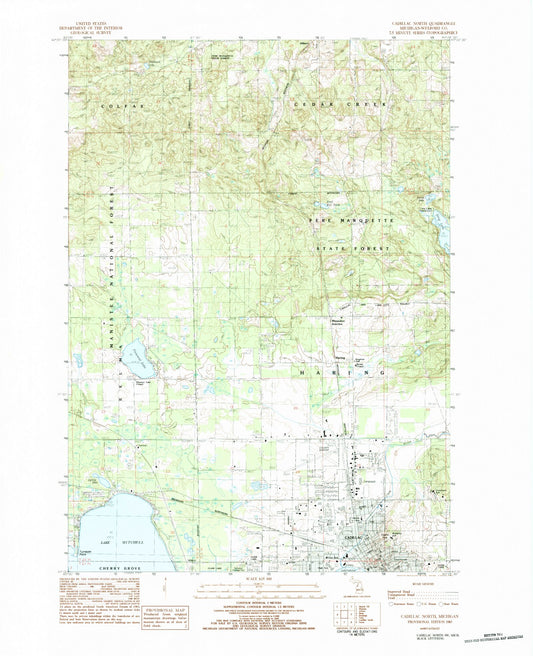 Classic USGS Cadillac North Michigan 7.5'x7.5' Topo Map Image