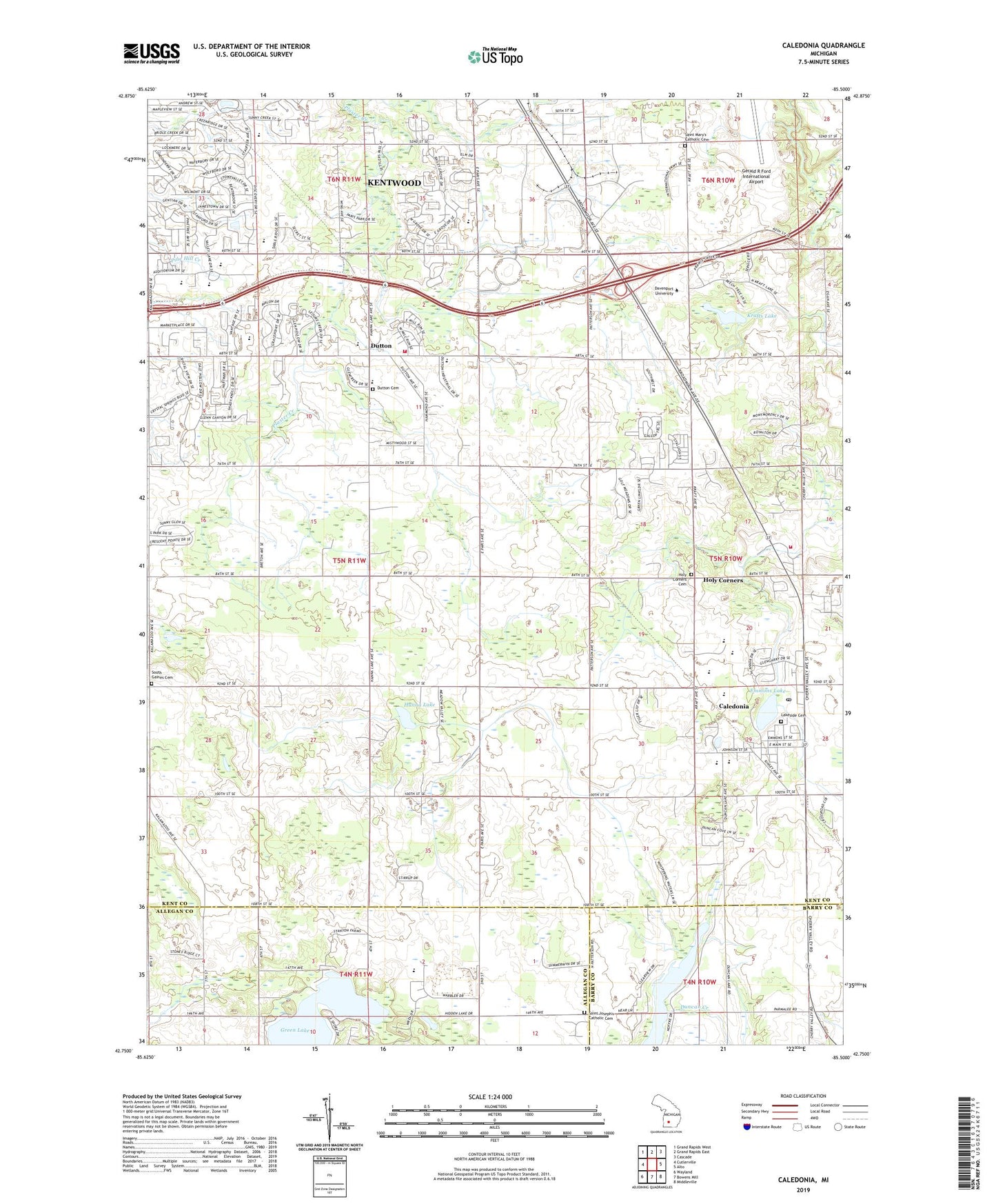 Caledonia Michigan US Topo Map Image