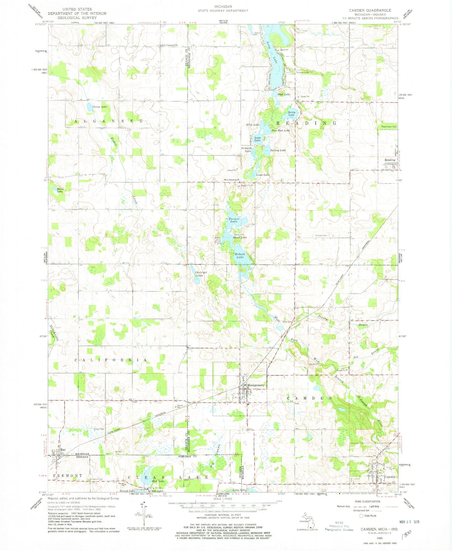 Classic USGS Camden Michigan 7.5'x7.5' Topo Map Image