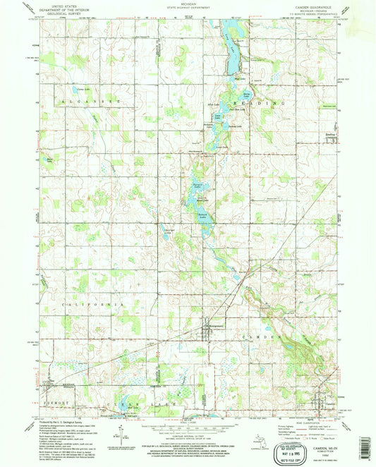Classic USGS Camden Michigan 7.5'x7.5' Topo Map Image
