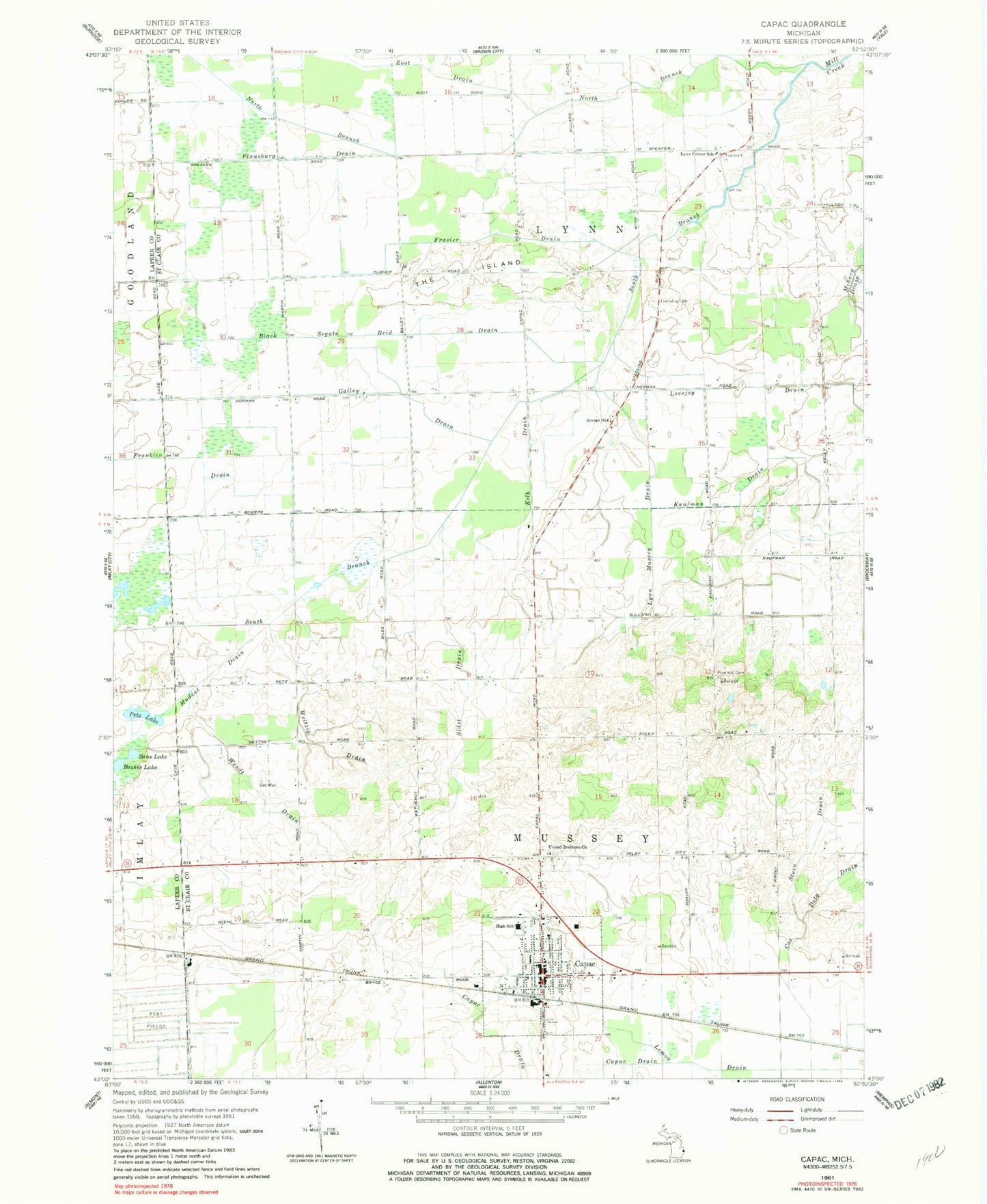 Classic USGS Capac Michigan 7.5'x7.5' Topo Map Image