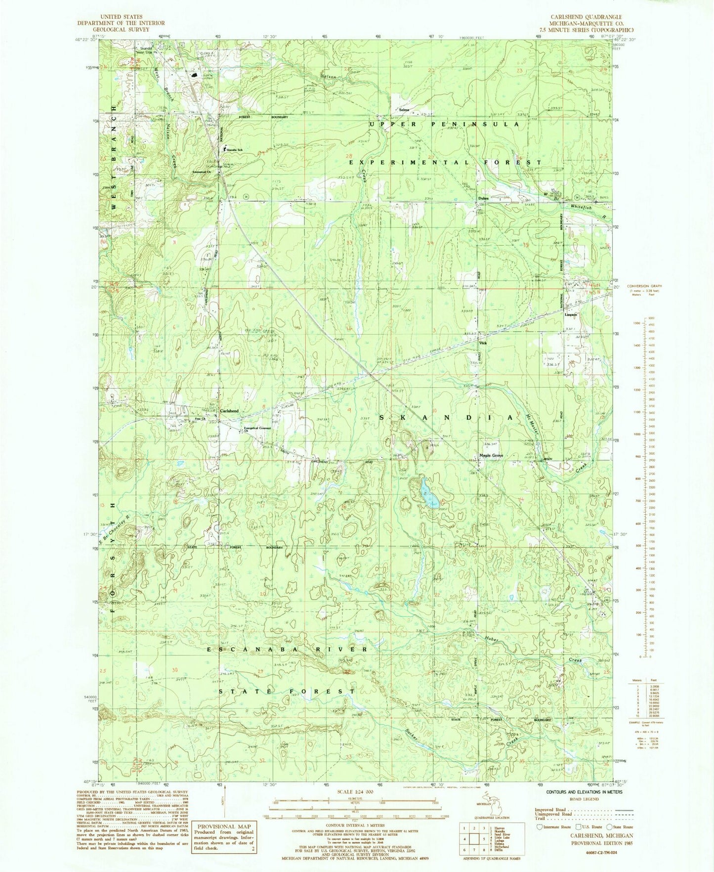 Classic USGS Carlshend Michigan 7.5'x7.5' Topo Map Image
