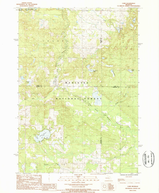 Classic USGS Carr Michigan 7.5'x7.5' Topo Map Image
