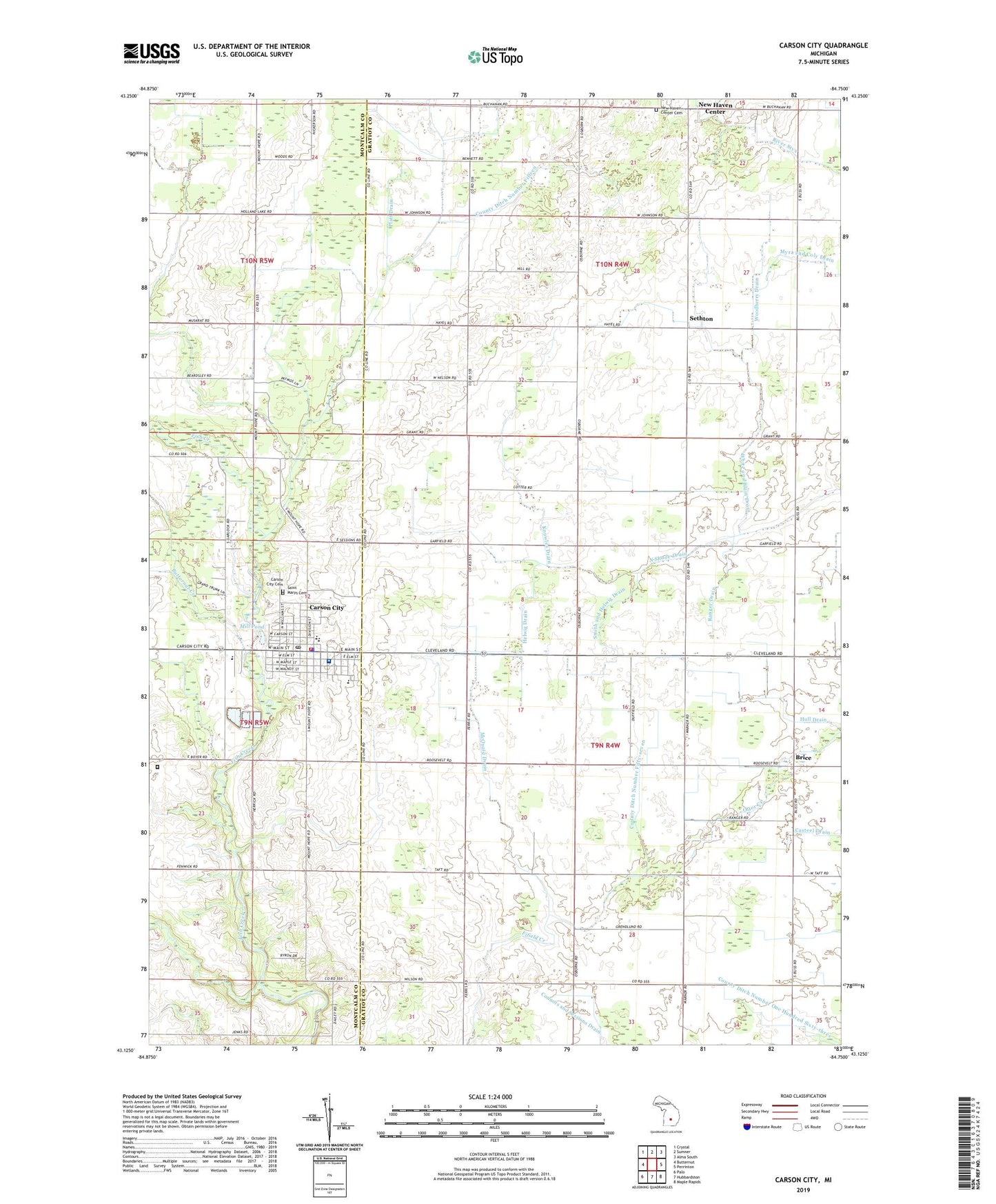 Carson City Michigan US Topo Map Image