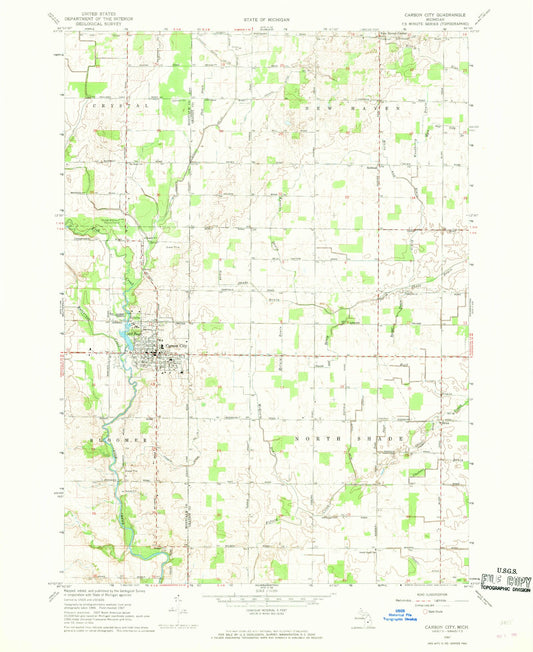 Classic USGS Carson City Michigan 7.5'x7.5' Topo Map Image