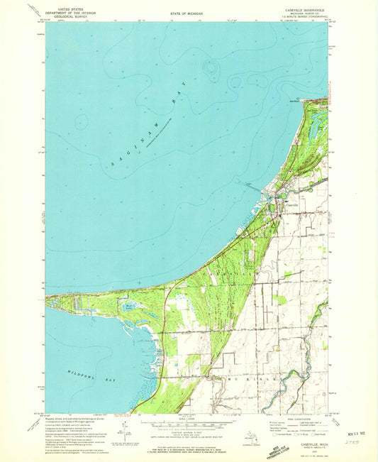 Classic USGS Caseville Michigan 7.5'x7.5' Topo Map Image