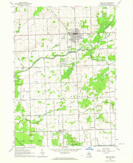 Classic USGS Cass City Michigan 7.5'x7.5' Topo Map Image