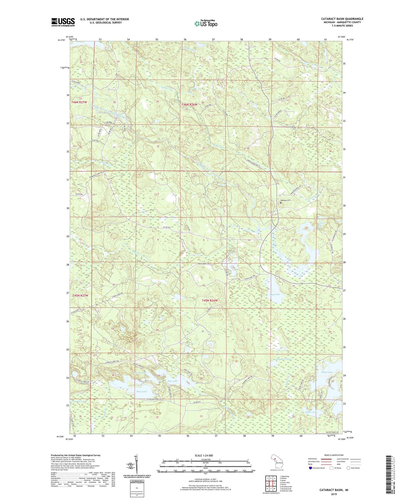 Cataract Basin Michigan US Topo Map Image