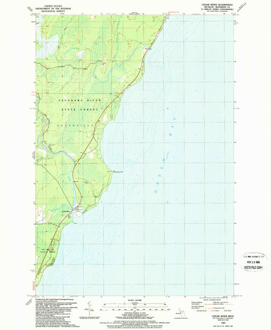 Classic USGS Cedar River Michigan 7.5'x7.5' Topo Map Image