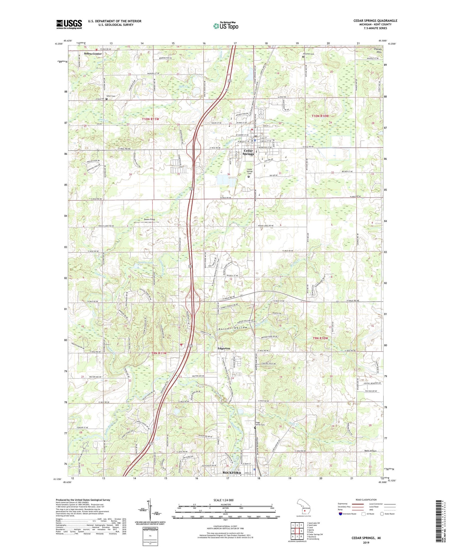 Cedar Springs Michigan US Topo Map Image