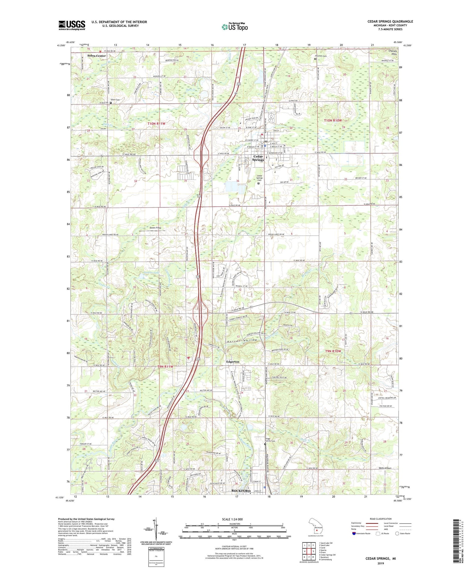 Cedar Springs Michigan US Topo Map Image