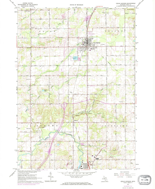 Classic USGS Cedar Springs Michigan 7.5'x7.5' Topo Map Image
