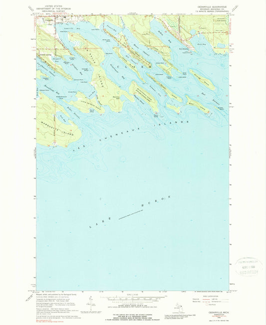 Classic USGS Cedarville Michigan 7.5'x7.5' Topo Map Image
