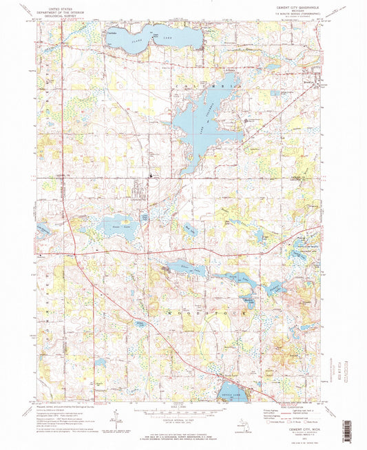 Classic USGS Cement City Michigan 7.5'x7.5' Topo Map Image