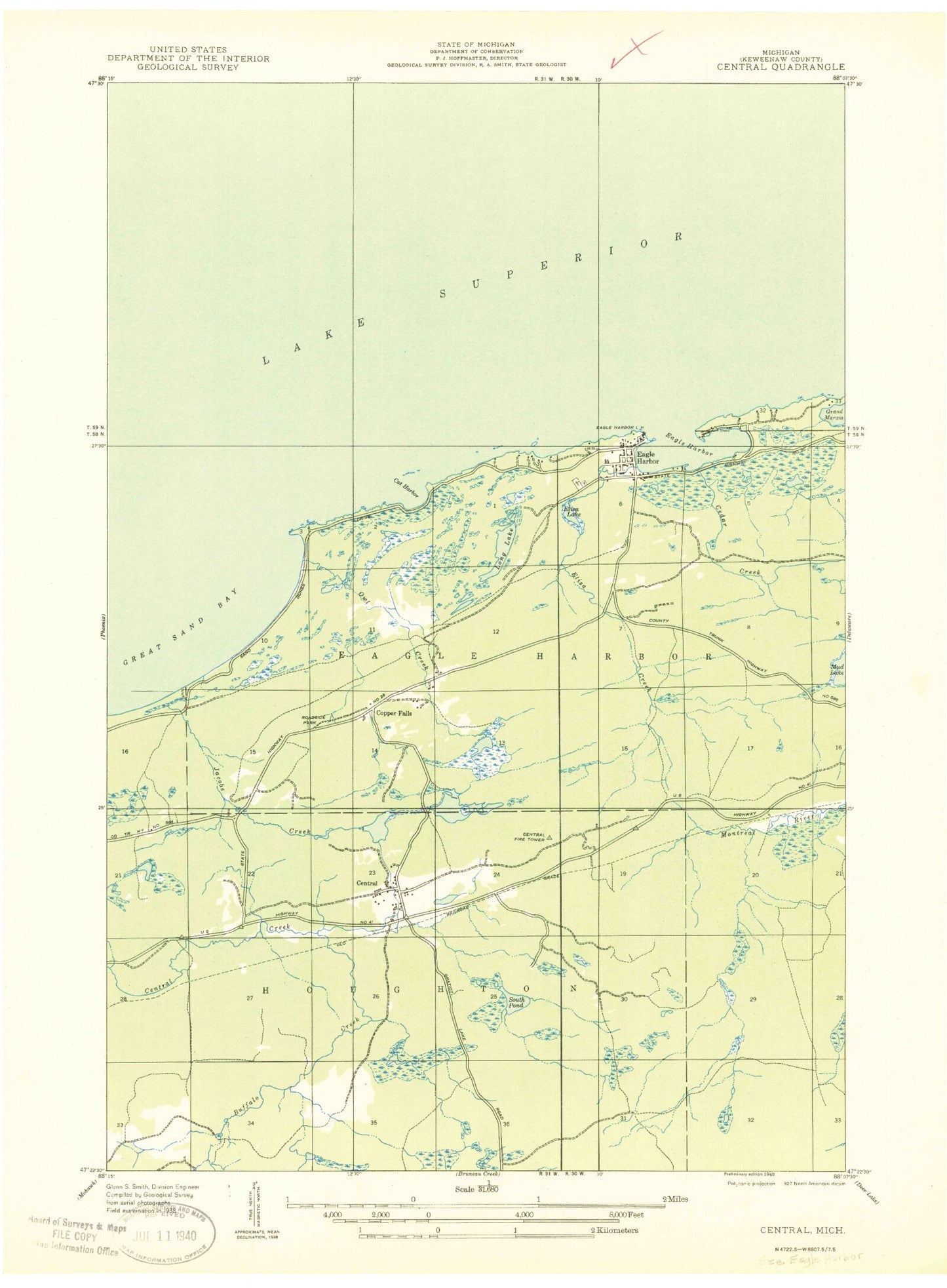 Classic USGS Eagle Harbor Michigan 7.5'x7.5' Topo Map Image