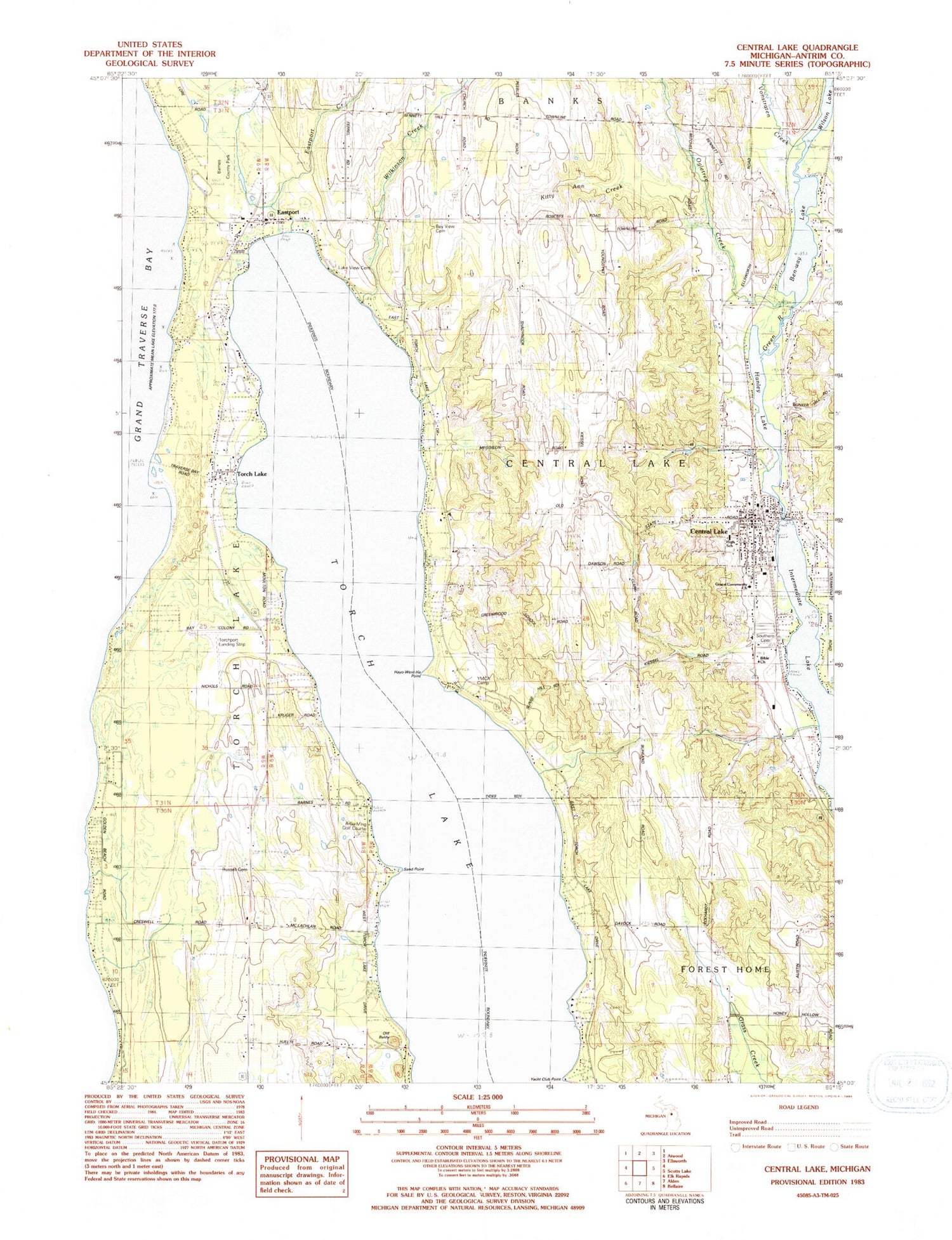 Classic USGS Central Lake Michigan 7.5'x7.5' Topo Map Image