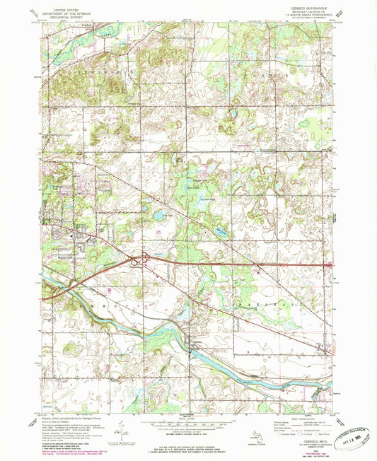 Classic USGS Ceresco Michigan 7.5'x7.5' Topo Map Image