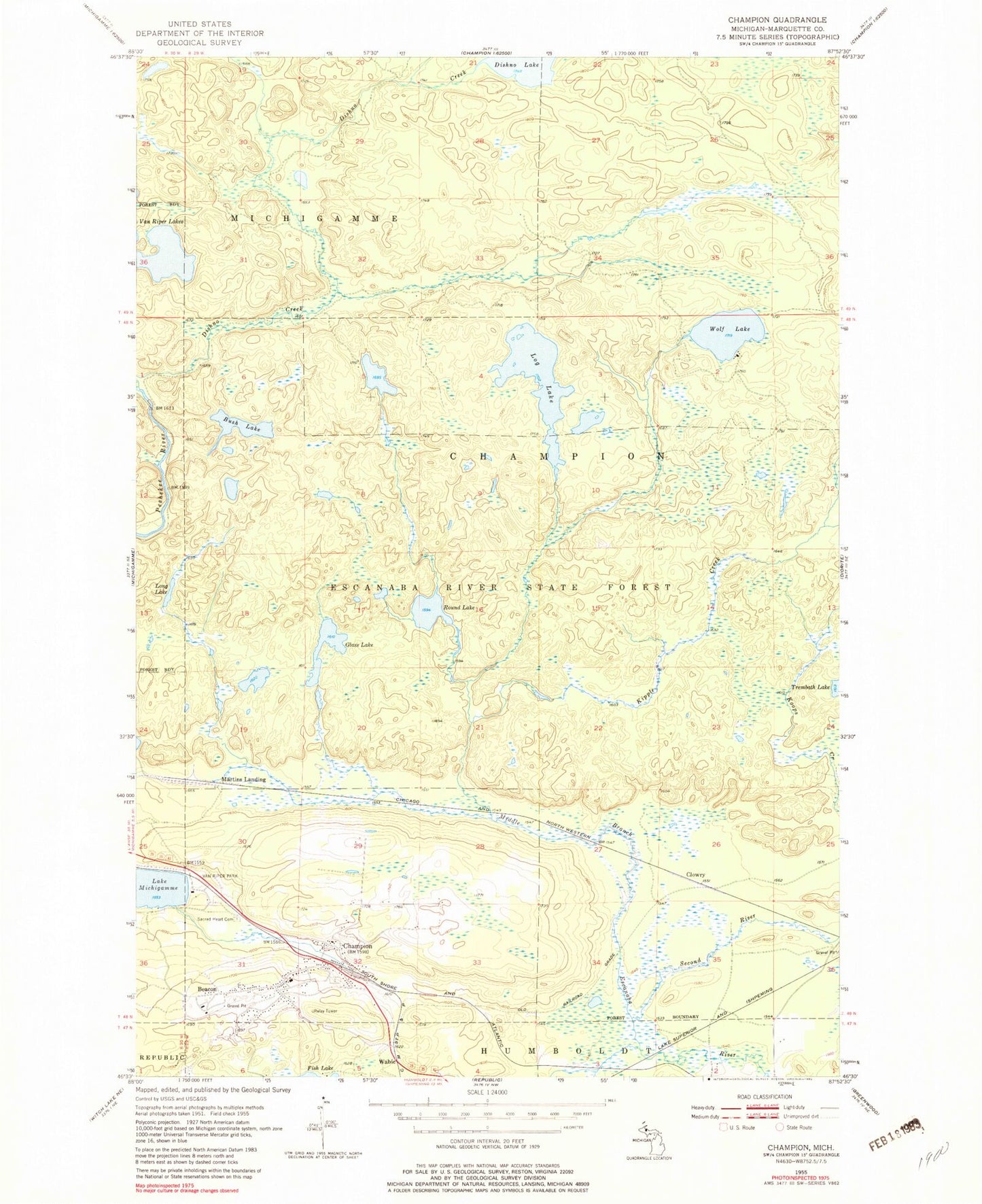 Classic USGS Champion Michigan 7.5'x7.5' Topo Map Image