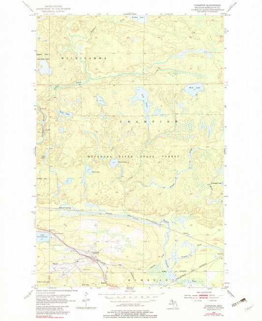 Classic USGS Champion Michigan 7.5'x7.5' Topo Map Image