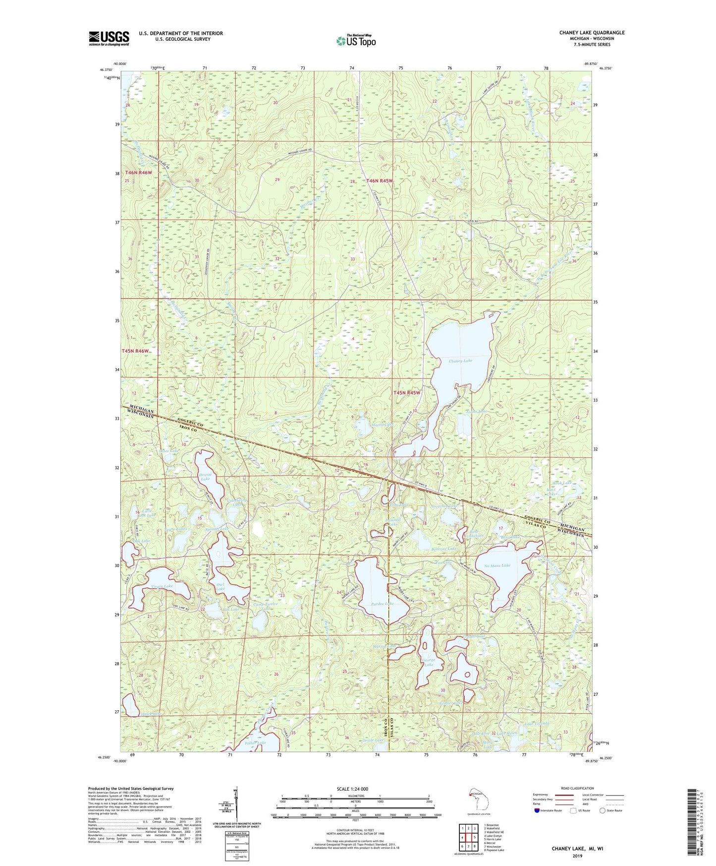 Chaney Lake Michigan US Topo Map Image