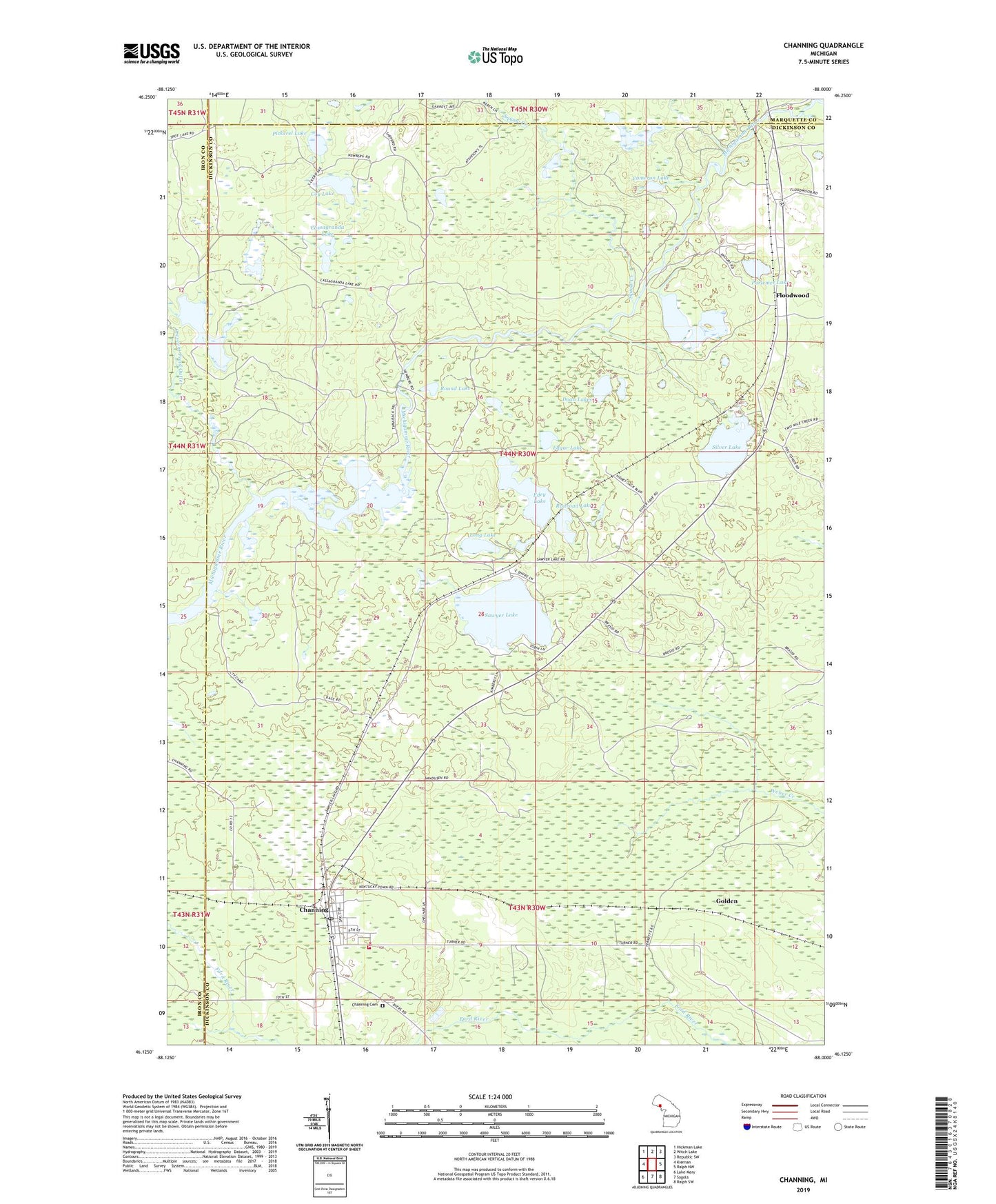 Channing Michigan US Topo Map Image