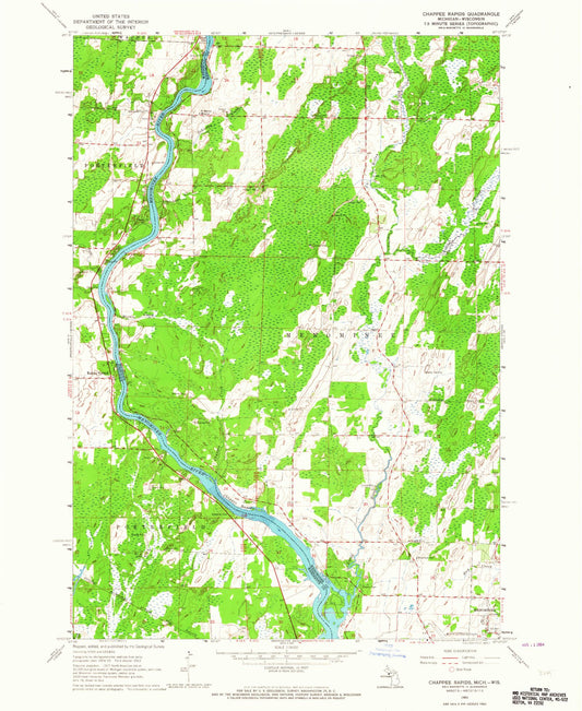 Classic USGS Chappee Rapids Michigan 7.5'x7.5' Topo Map Image