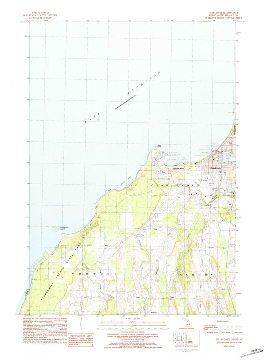 Classic USGS Charlevoix Michigan 7.5'x7.5' Topo Map Image