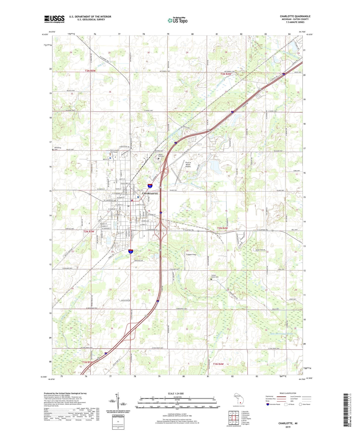 Charlotte Michigan US Topo Map Image