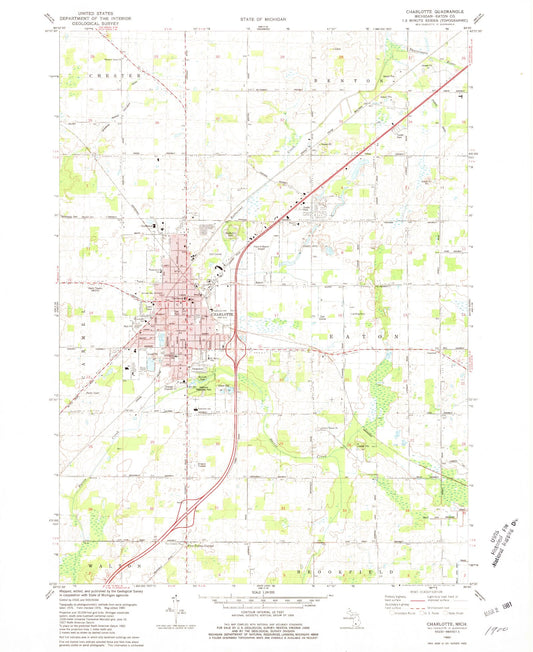 Classic USGS Charlotte Michigan 7.5'x7.5' Topo Map Image
