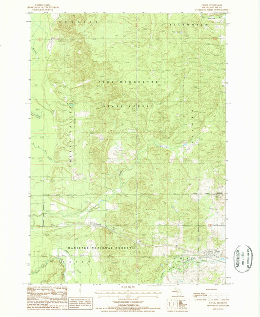 Classic USGS Chase Michigan 7.5'x7.5' Topo Map Image