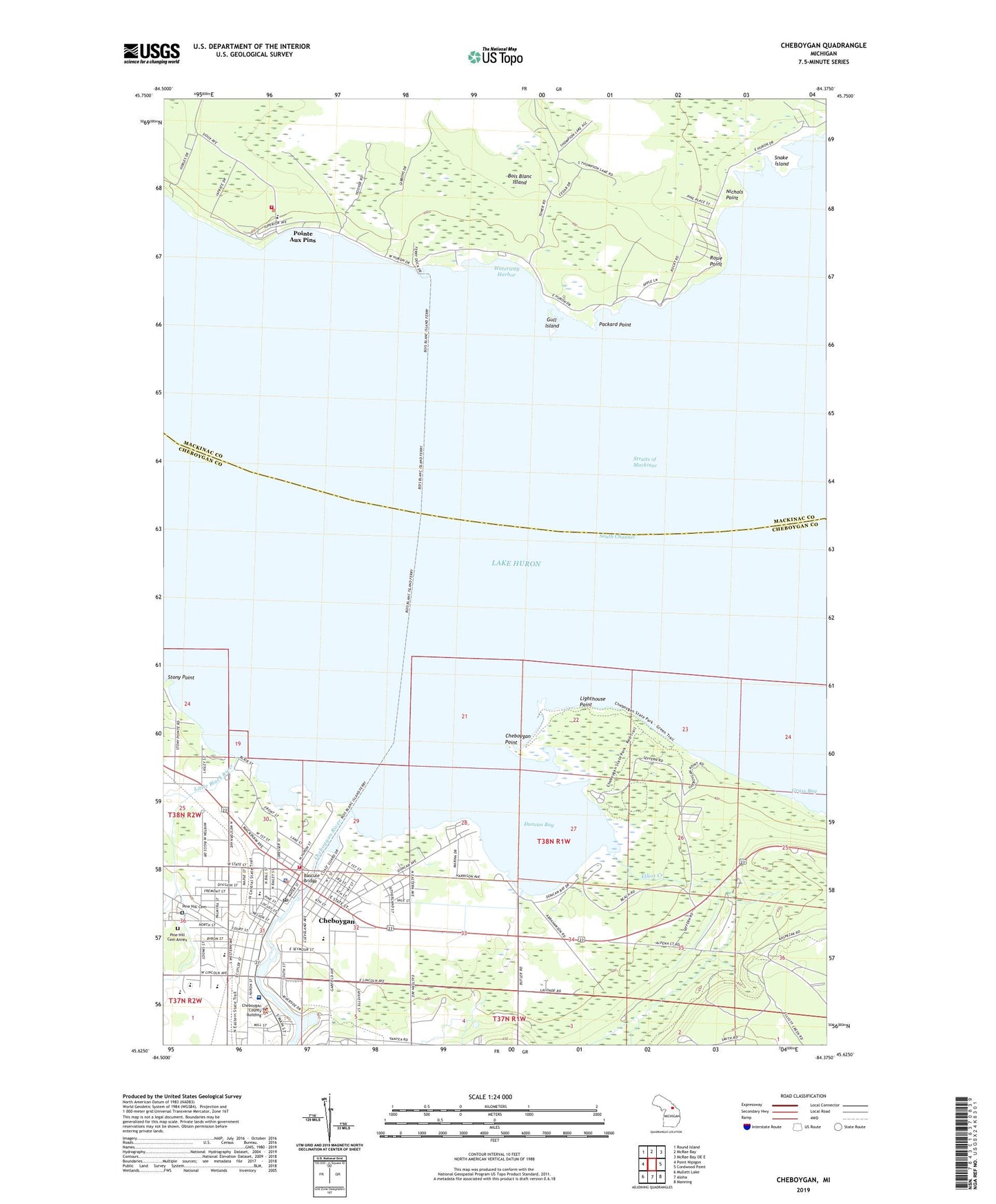 Cheboygan Michigan US Topo Map Image