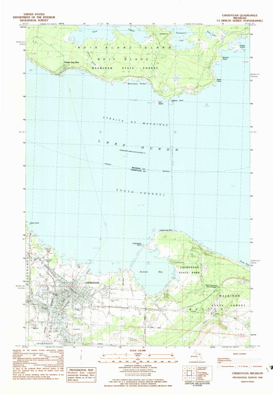 Classic USGS Cheboygan Michigan 7.5'x7.5' Topo Map Image
